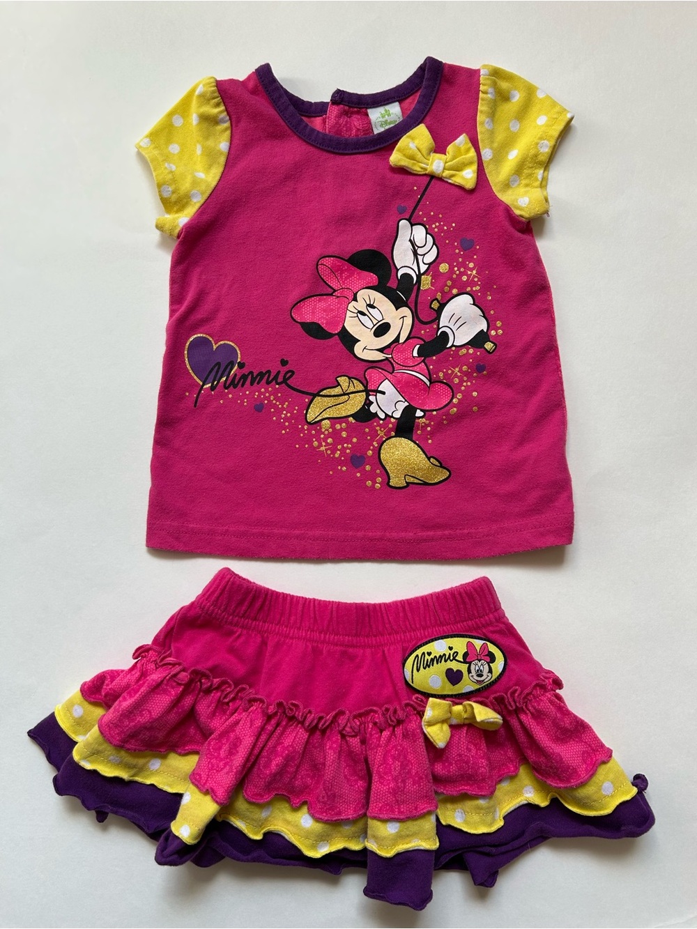 Disney Baby Hot Pink & Yellow Minnie Ruffle Skort Set